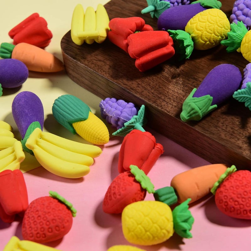 MGTECH 40 Pcs 3D Food Earsers, Cute Mini Fruit Vegetable Puzzle Erasers, Bulk Cool Fun Take Apart Erasers for Kids Boys Girls - Image 4